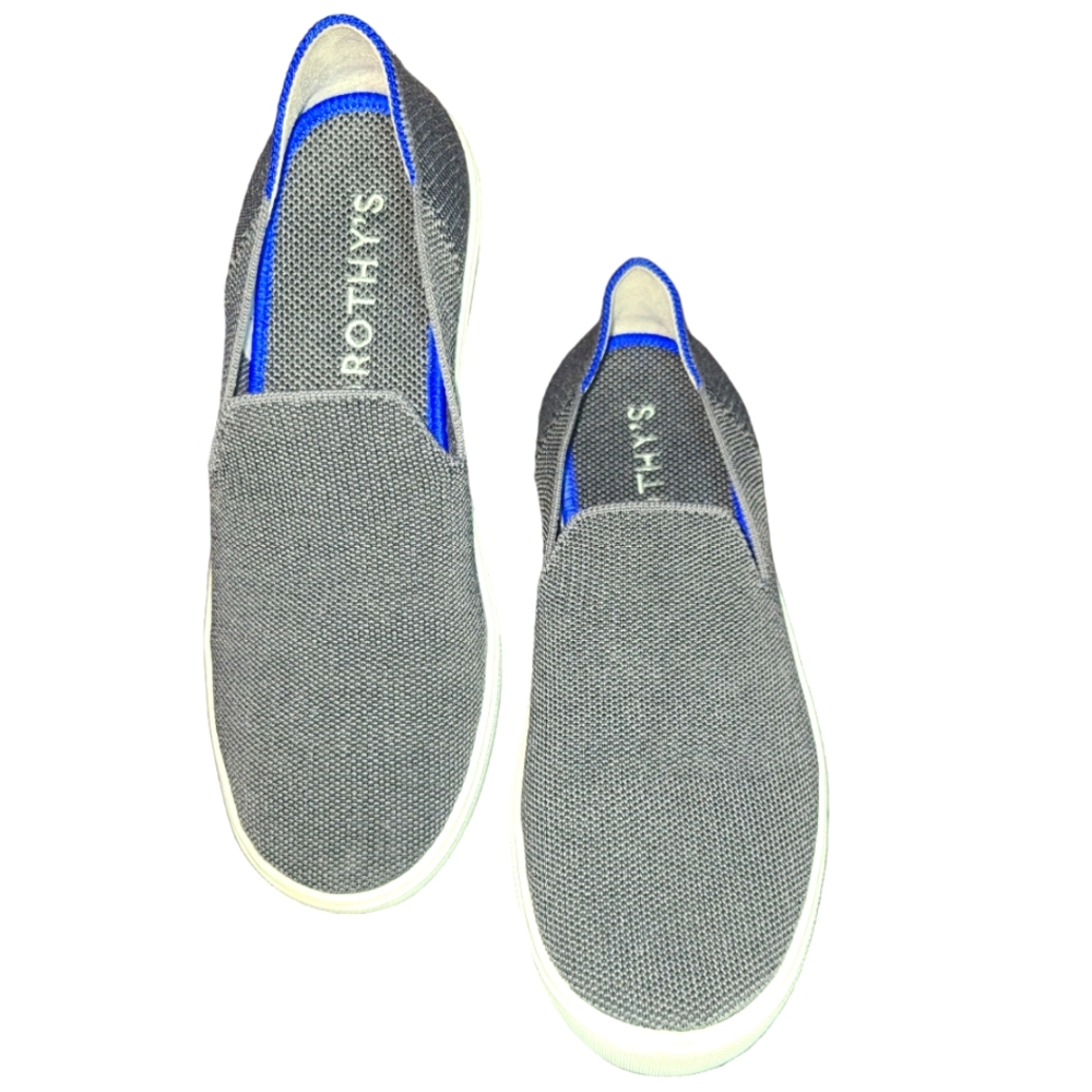 Rothy's Sneaker, Light Gray & Royal Blue Trim, Womens Size 8.5